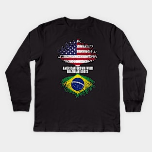 American Grown with Brazilian Roots USA Flag Kids Long Sleeve T-Shirt